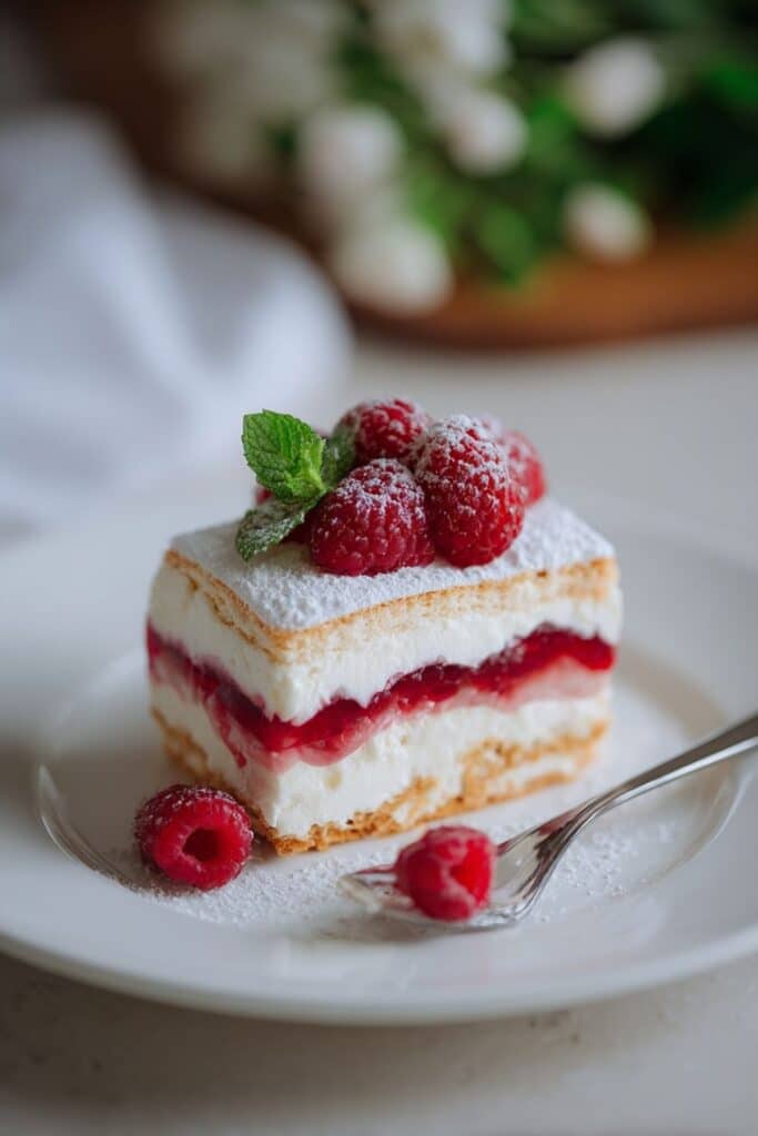 Malinowa chmurka bez pieczenia z mascarpone i galaretką
