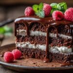 layered ciasto czekoladowe z kremem with raspberries