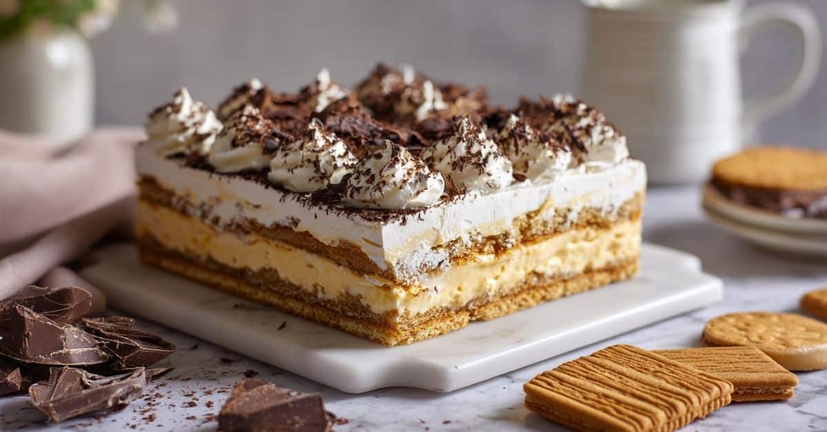 ciasto 3 bit na herbatnikach z kremem karpatkowym przygotowane bez pieczenia