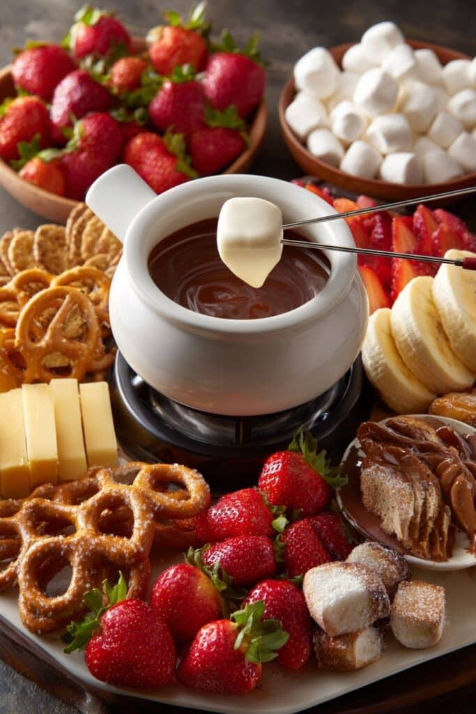 dodatki do fondue czekoladowego z owocami i słodyczami