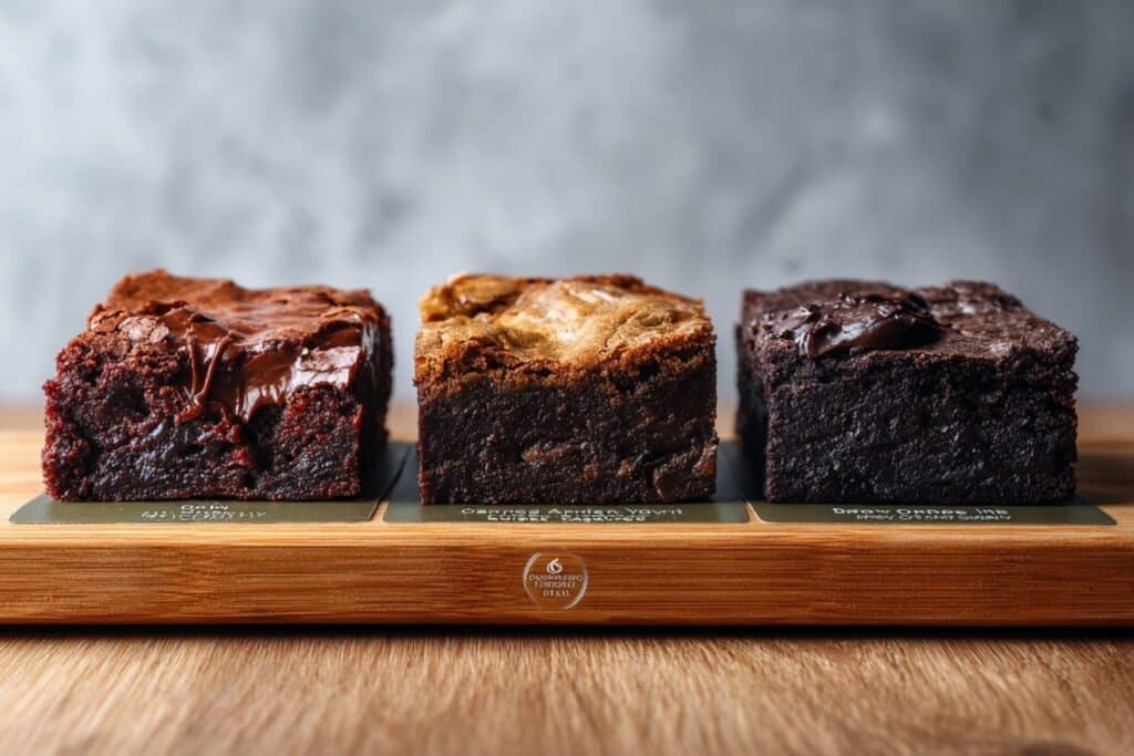 porównanie trzech wersji brownie bez mąki – idealne, suche i zakalcowate