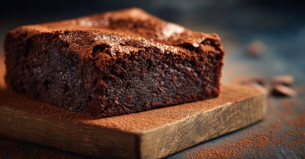 brownie bezglutenowe na desce z kakao i naturalnym światłem