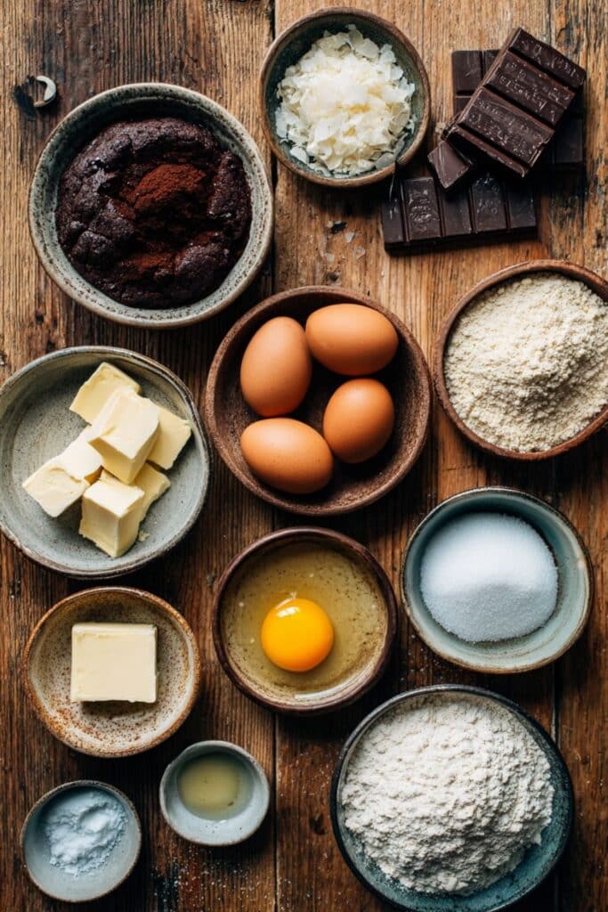 wilgotne kawałki brownie bezglutenowego na papierze do pieczenia