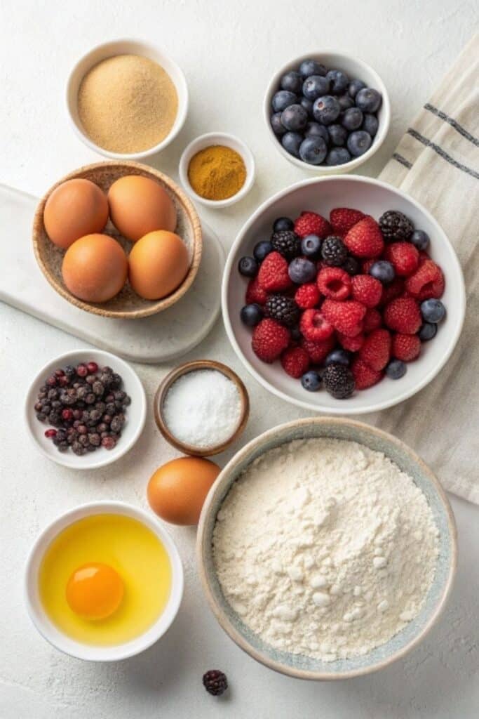 Składniki na ciasto ucierane z owocami na oleju