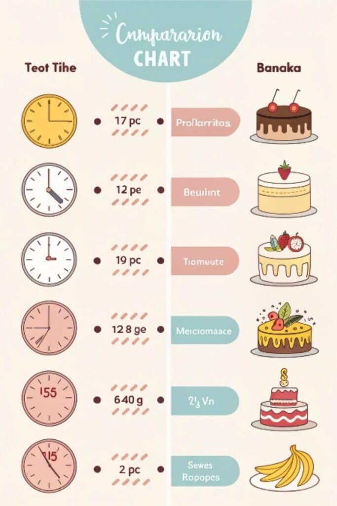 graficzne porównanie ciast bez masy z ikonami składników i czasu