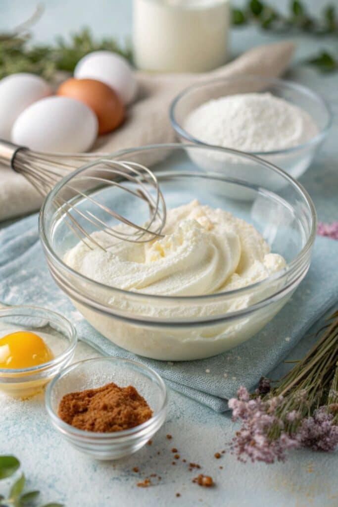 ubijane białka i składniki do lekkiego ciasta bez masy