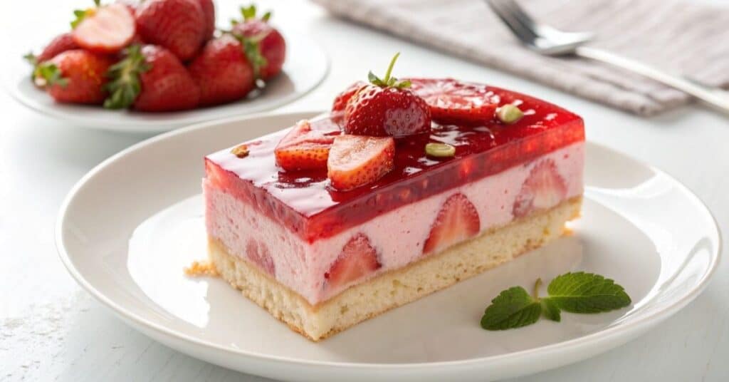 Ciasto z galaretką i truskawkami gotowe do podania