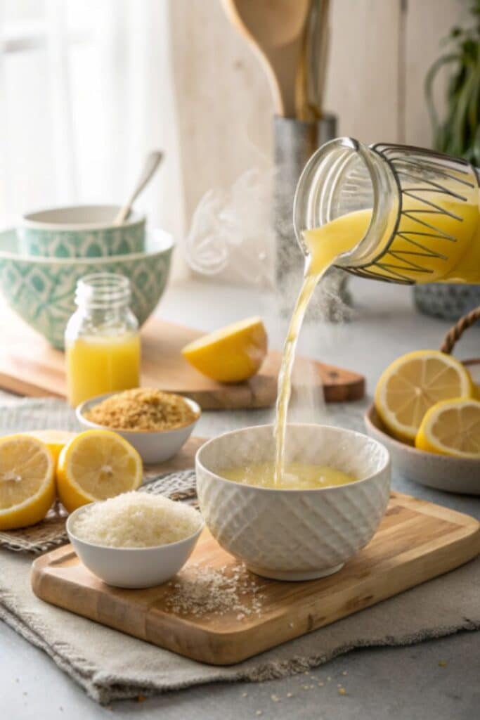 dodawanie ciepłego soku z cytryny do cukru pudru