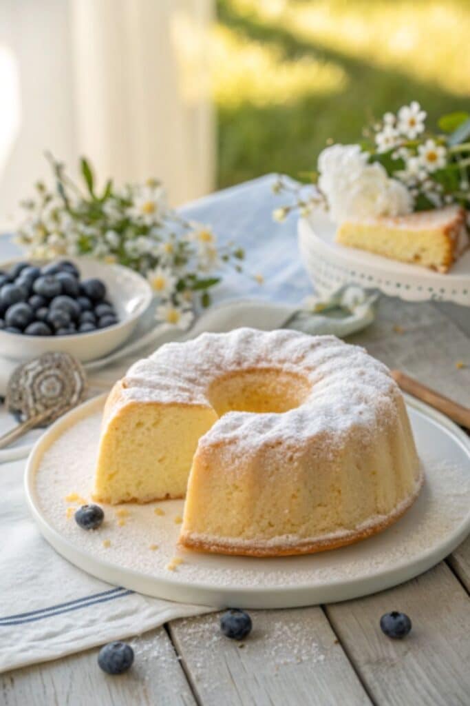 Puszyste ciasto jogurtowe bez mąki na talerzu