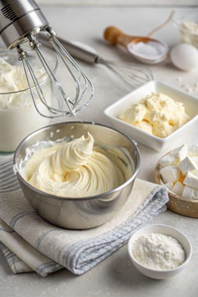 Ubijanie kremu do ciasta z galaretką i truskawkami