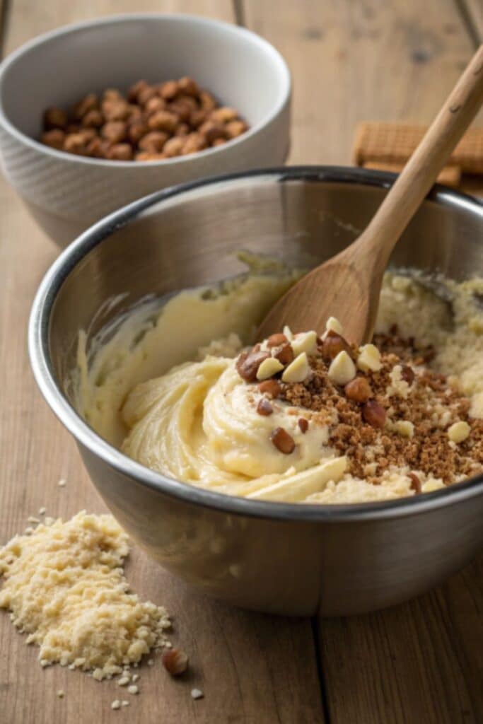 mieszanie kremu mlecznego z mascarpone i czekoladą do ciasta kinder