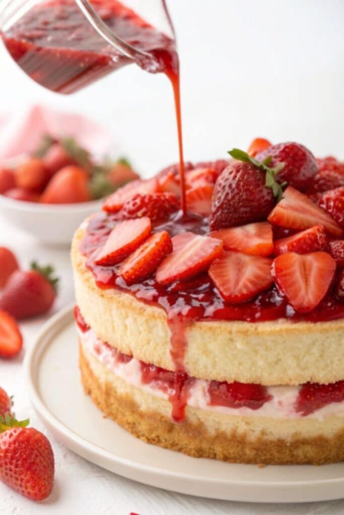 Galaretka i truskawki na wierzchu ciasta