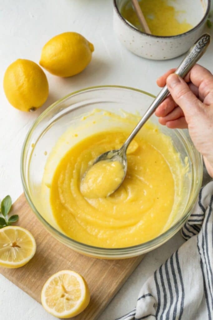 mieszanie lukru cytrynowego w szklanej misce