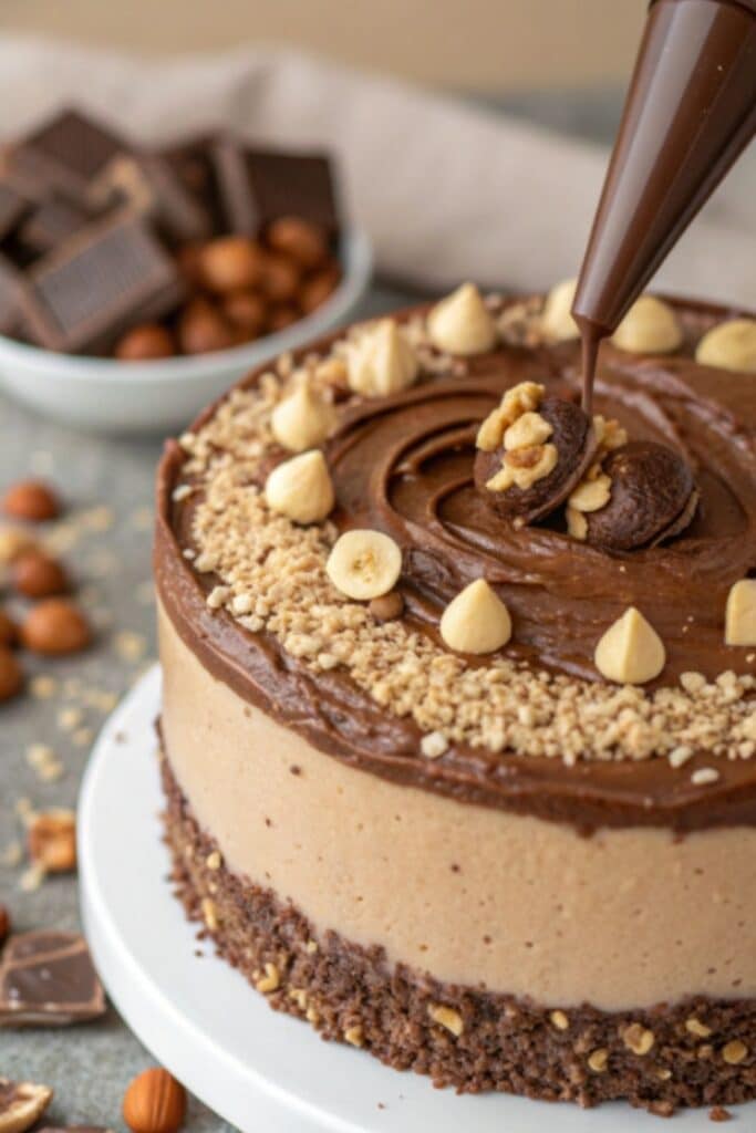 dekorowanie ciasta kinder nutellą i kawałkami batoników