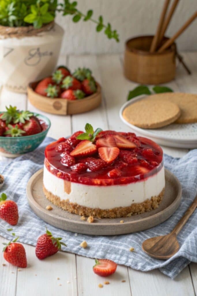 Ciasto truskawkowe bez pieczenia z galaretką