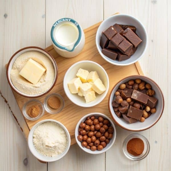 składniki na ciasto kinder bueno bez pieczenia ułożone na blacie