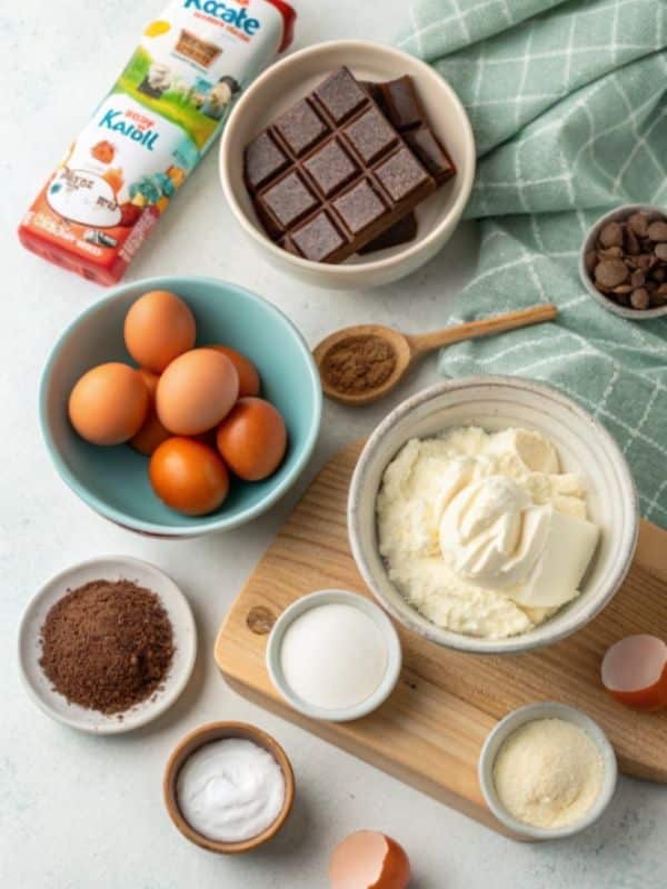 Składniki do ciasta Kinder Pingui rozłożone na blacie kuchennym