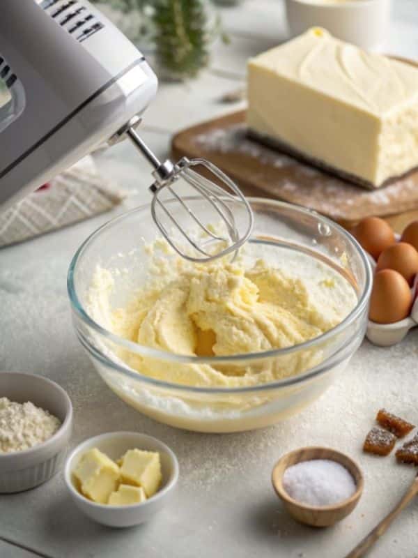 ciasto z twarogiem ucieranie masla z cukrem w misce