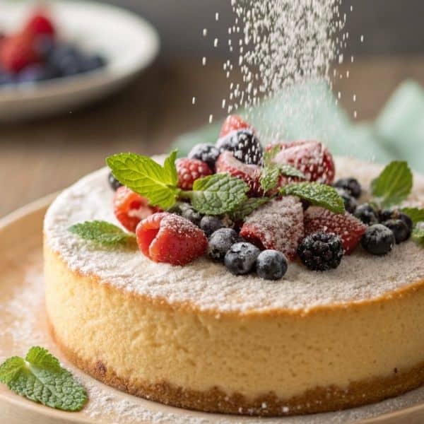 Dekorowanie bezglutenowego ciasta owocami i miętą