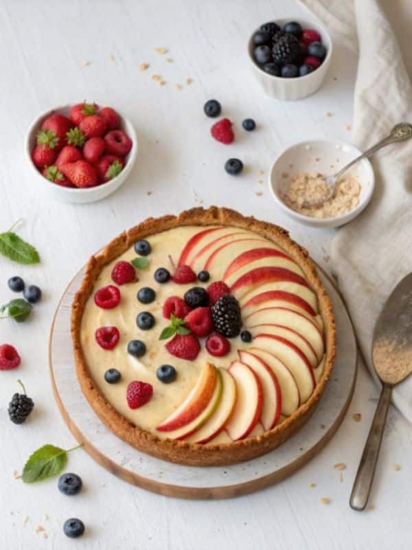 ciasto z twarogiem dekorowanie owocami przed pieczeniem