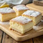 Pokrojone ciasto drożdżowe z serem i cukrem pudrem