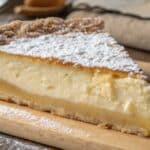 Szybkie ciasto z białym serem i budyniem na rustykalnym stole