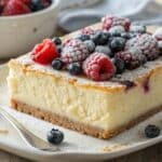 Ciasto serowe puszyste na rustykalnym tle kuchennym