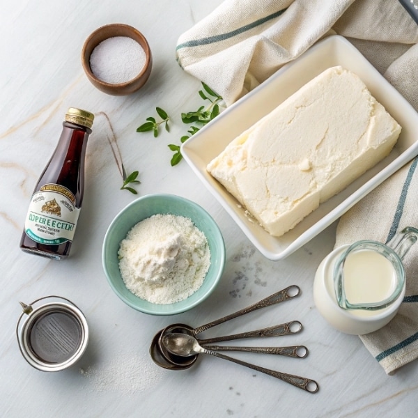 Śmietanka mascarpone i cukier puder przygotowane do kremu bita śmietana z mascarpone