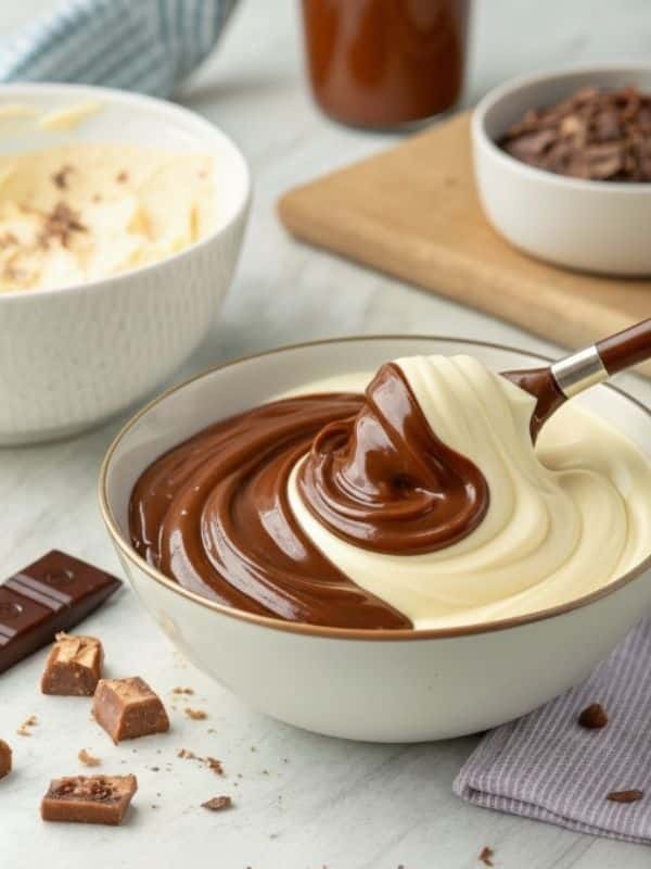 przygotowanie kremu kinder bueno z mascarpone i czekoladą