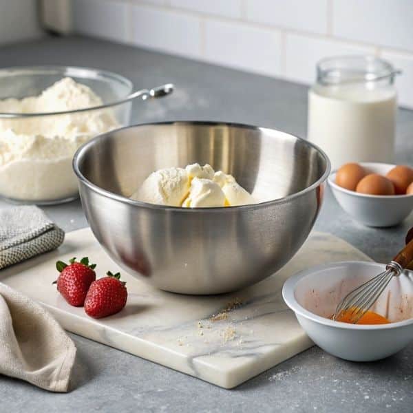 przygotowanie kremu z mascarpone i śmietanki w schłodzonej misce