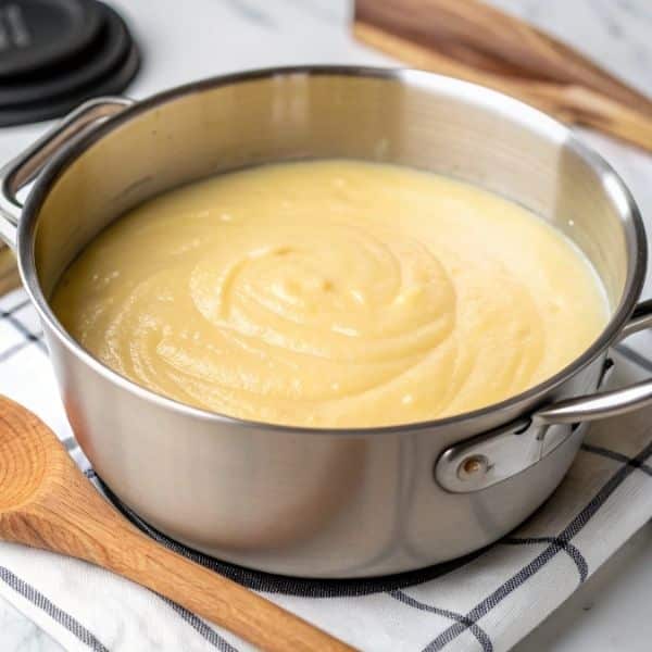 Gotowanie masy budyniowej do budyniowca bez pieczenia