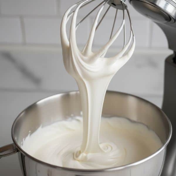 Ubijanie kremu z mascarpone do momentu gdy masa staje się sztywna i gładka