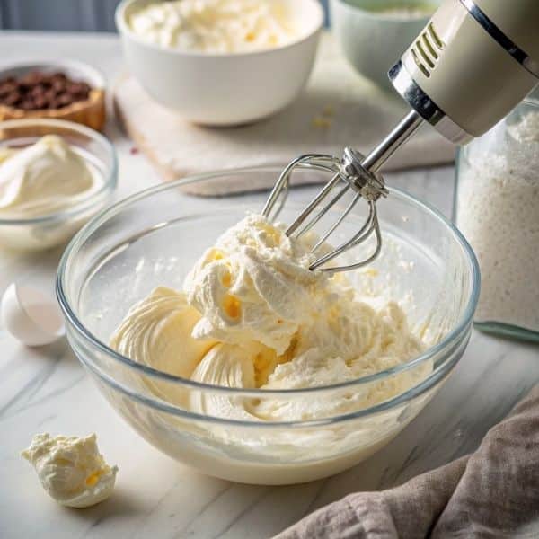 ubijanie kremu z mascarpone i śmietanki mikserem ręcznym