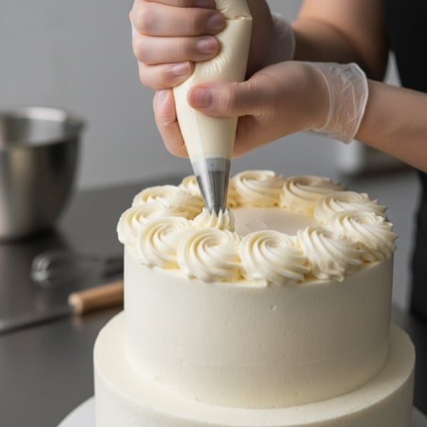 Dekoracja tortu kremem mascarpone stabilnym do rozetek i brzegów