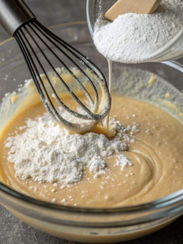 Mieszanie mąki z masą serową do ciasta z budyniem