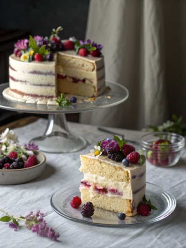 Gotowe eleganckie ciasto imieninowe z warstwami i dekoracją