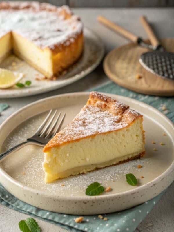 Upieczone szybkie ciasto z białym serem i budyniem