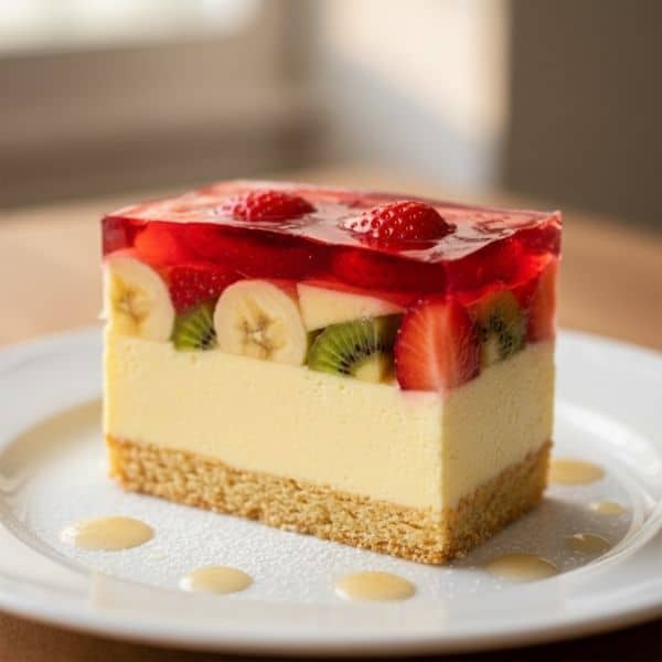 Porcja budyniowca bez pieczenia po krojeniu