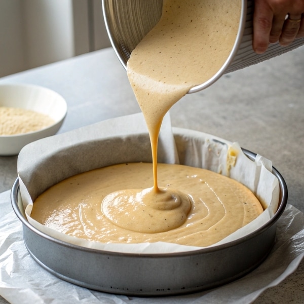 Konsystencja masy na szybkie ciasto z serem z wiaderka przed pieczeniem