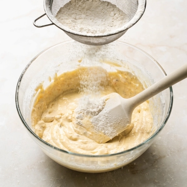 łatwe ciasto dodawanie mąki z proszkiem do pieczenia do masy