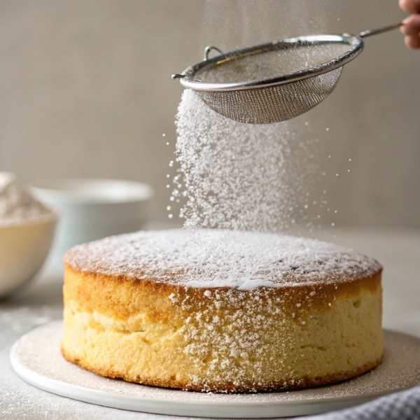 Posypywanie ciasta cukrem pudrem po upieczeniu