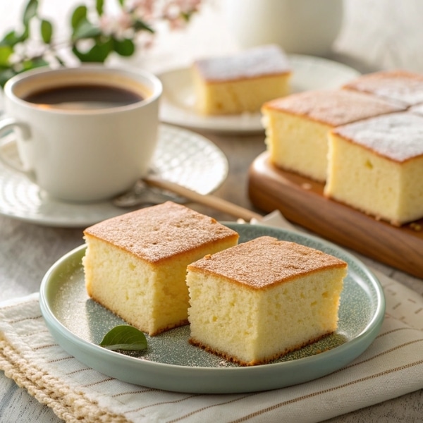 Pokrojone bardzo szybkie ciasto z niczego podane na talerzu