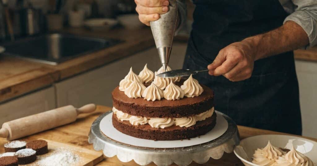 tort czekoladowy z kremem mascarpone dekoracja