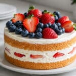 ciasto urodzinowe dekorowane świeżymi owocami i kremem